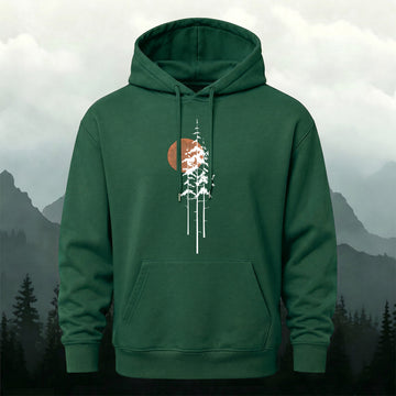 Cotton Blend Sunset and Tree Retro Minimalist Hoodie