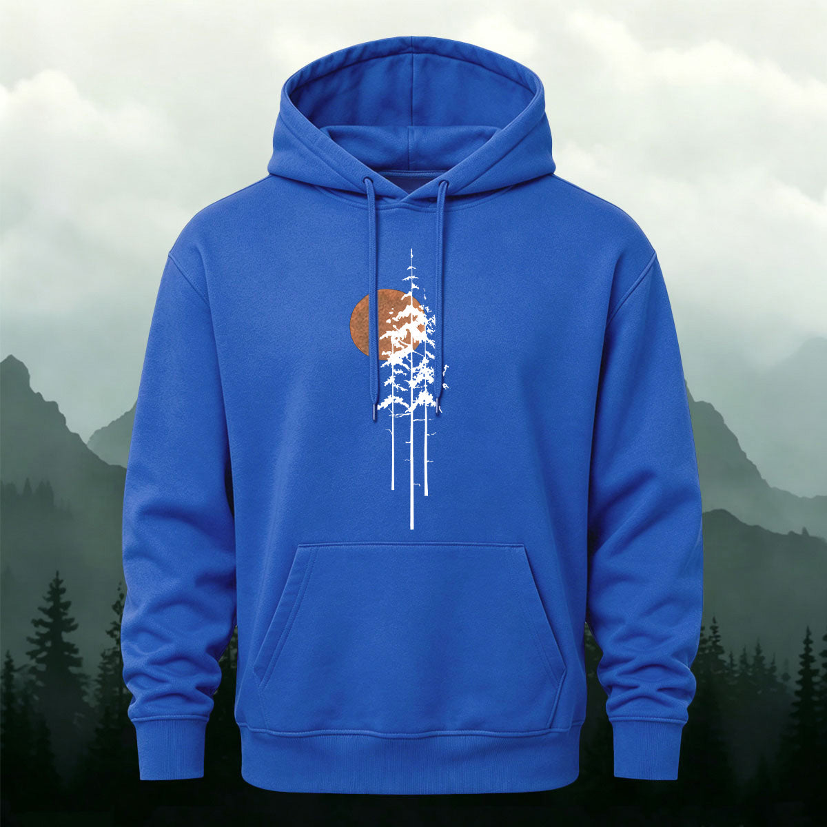 Cotton Blend Sunset and Tree Retro Minimalist Hoodie