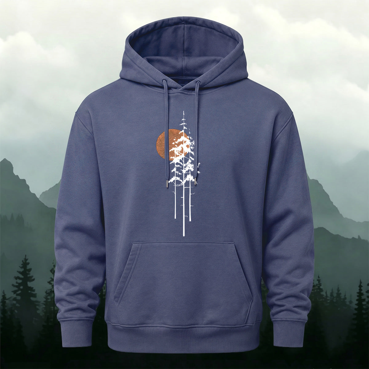 Cotton Blend Sunset and Tree Retro Minimalist Hoodie