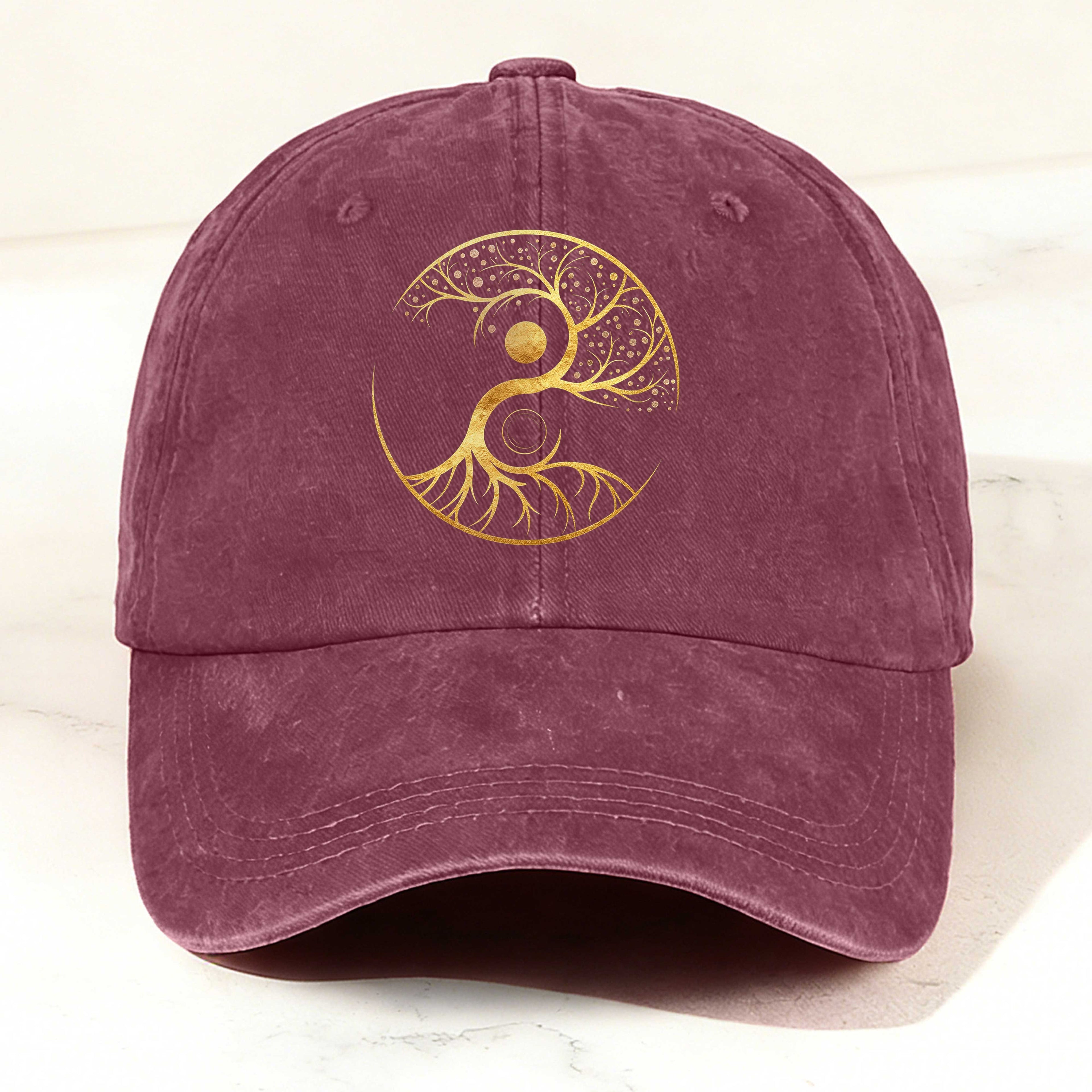 Taiji Tree Totem Printed Washed Baseball Cap