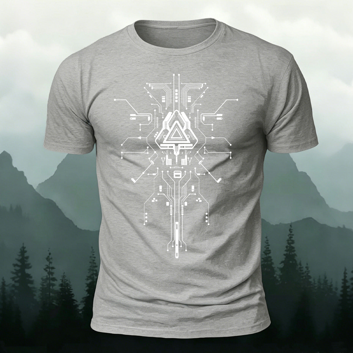 Mechanical Print Casual Combed Cotton T-Shirt