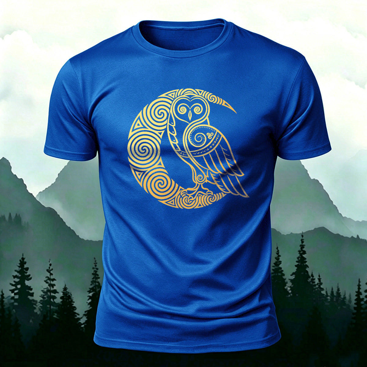 Cartoon Bird Pattern Breathable Material Casual T-shirt Blue