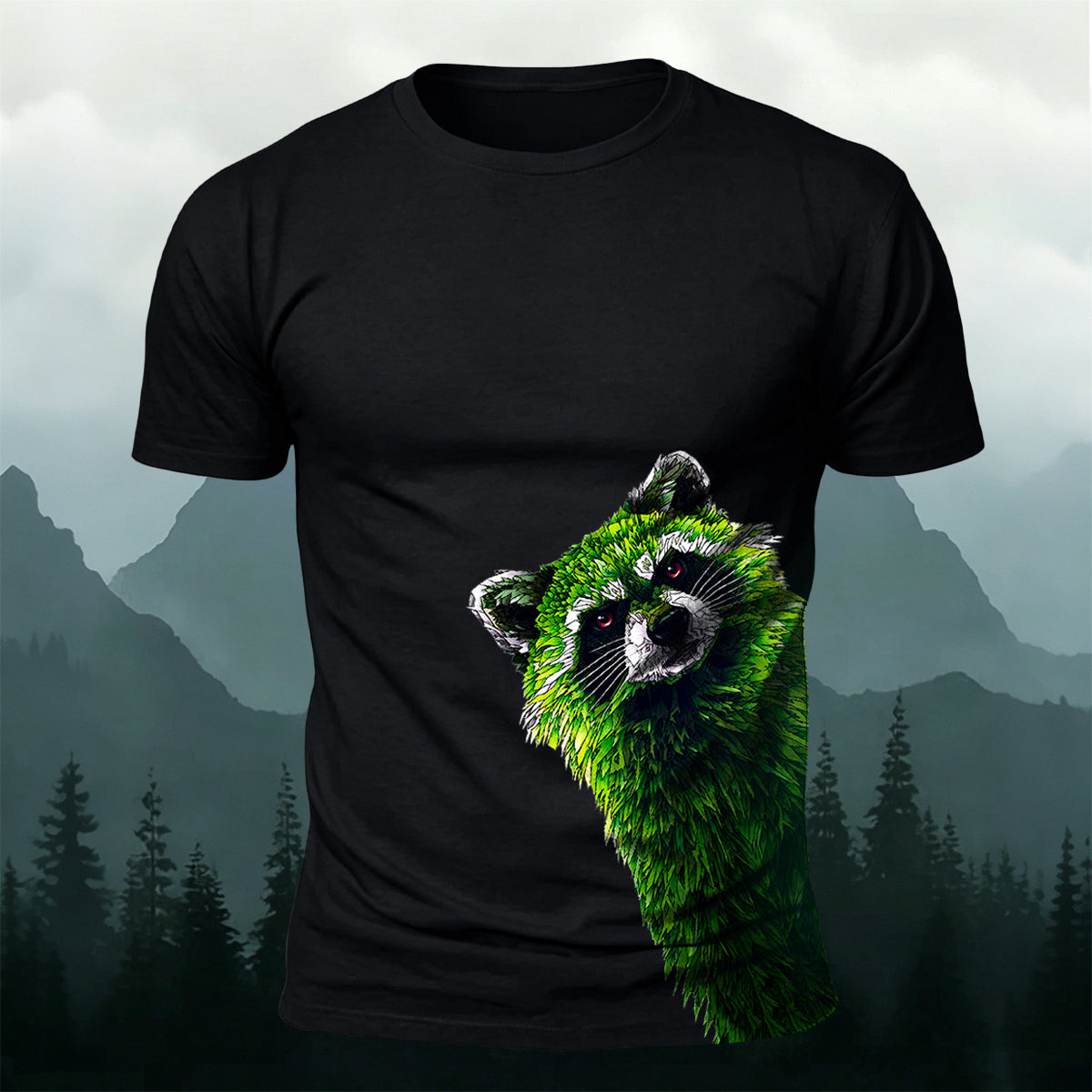 Raccoon Peeking Through the Trees Print Versatile Outdoor Tee