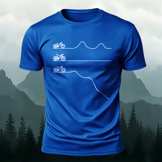 Outdoor Cycling Road Print 100% Cotton Casual T-Shirt Blue