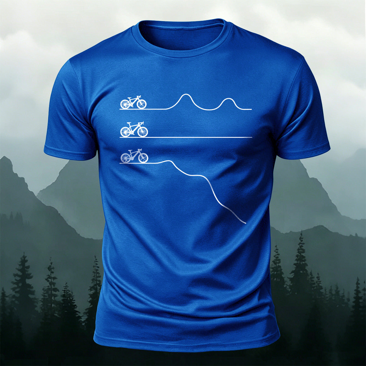 Outdoor Cycling Road Print 100% Cotton Casual T-Shirt Blue