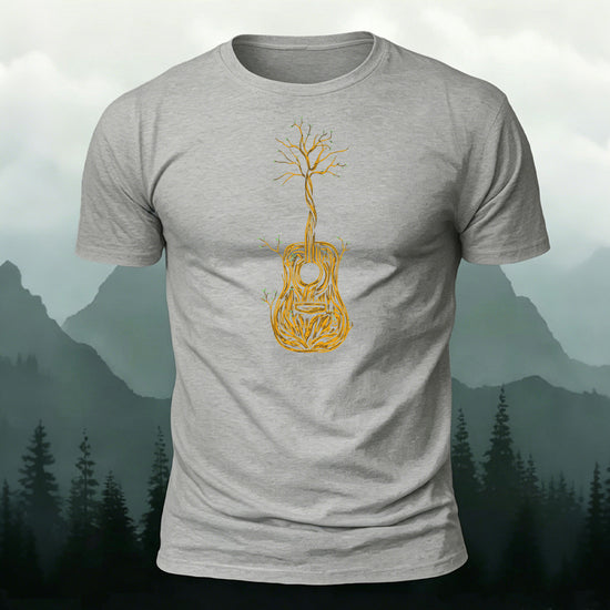 Artistic Tree Print Premium Cotton Casual T-Shirt Grey