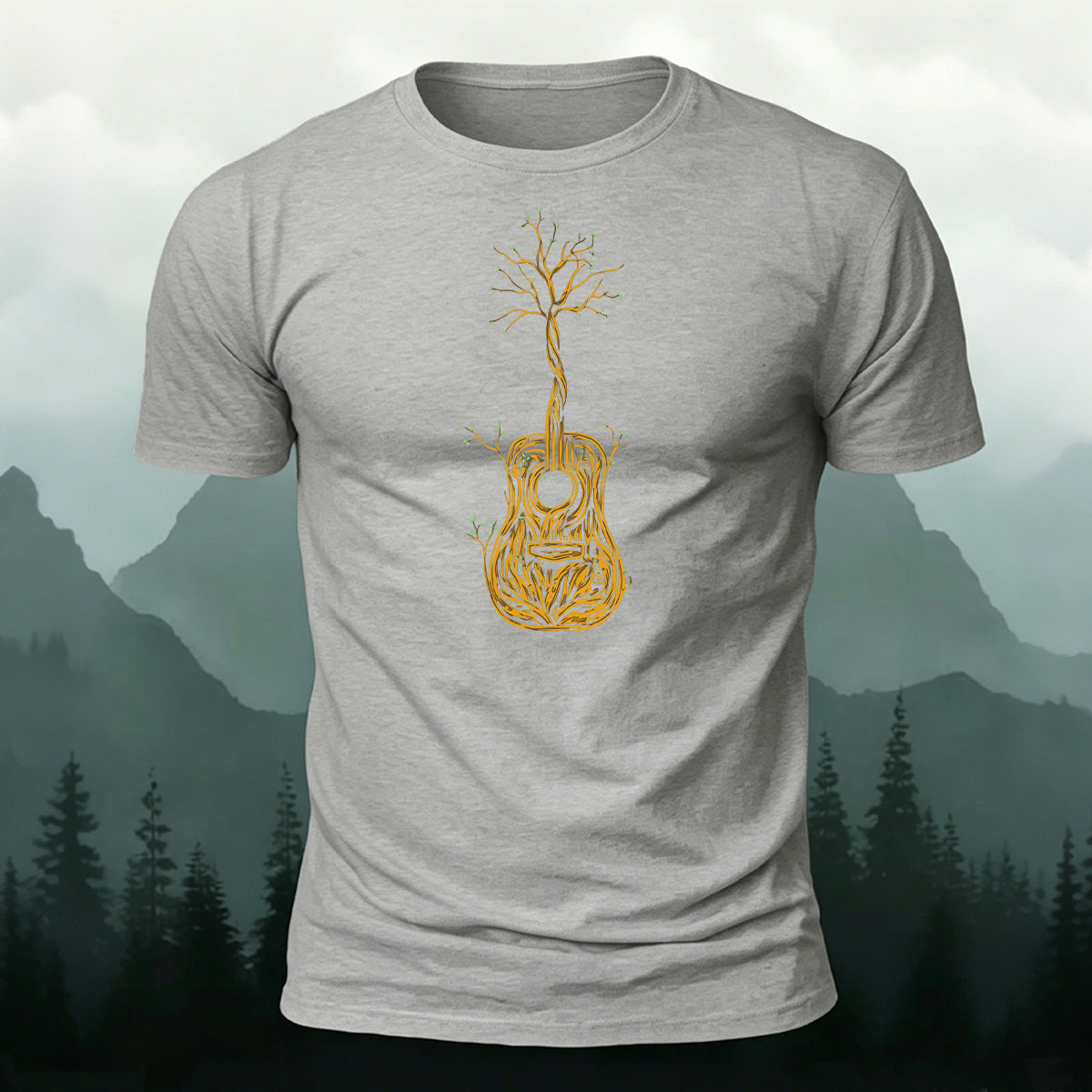 Artistic Tree Print Premium Cotton Casual T-Shirt Grey