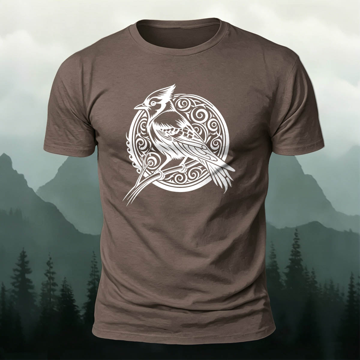 Vintage Bird Circle Print Versatile Cotton T-Shirt