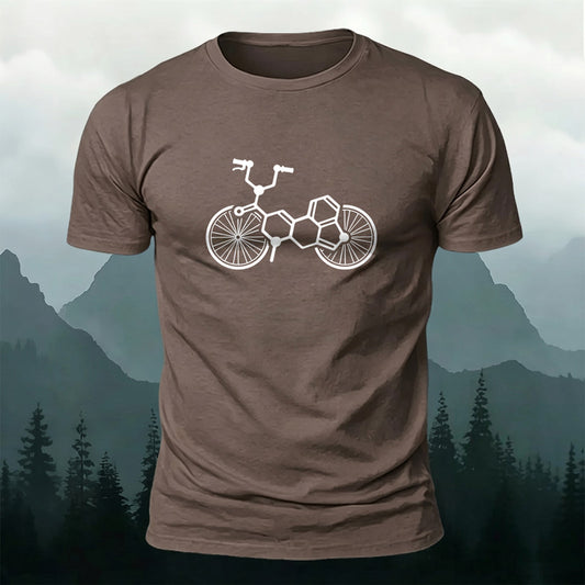 Premium Cotton Molecular Bicycle Print Casual T‑Shirt