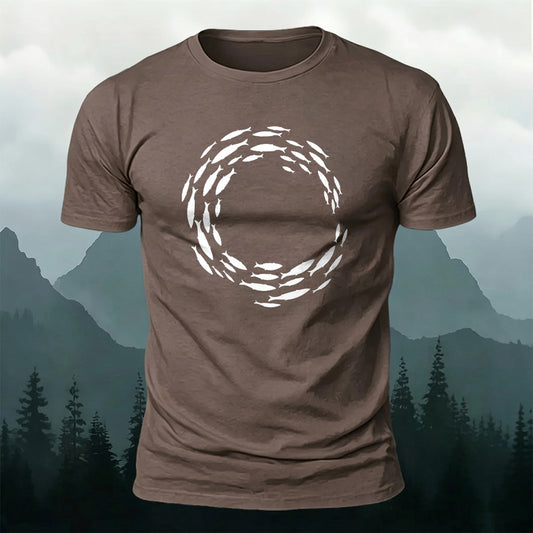 Premium Cotton Fish Circle Print Casual T‑Shirt