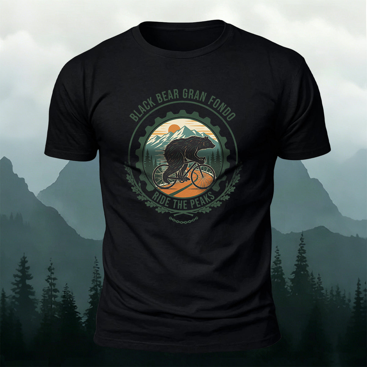 Black Bear Outdoor Cycling Round-Print Casual Cotton Tee