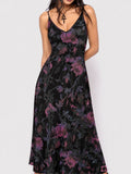 Vintage Purple Print V-Neck Spaghetti-Strap Dress
