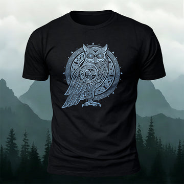 Owl Silhouette Mythical Print Casual Cotton T-Shirt