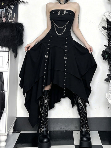 Dark and Seductive Asymmetrical Midi Skirt