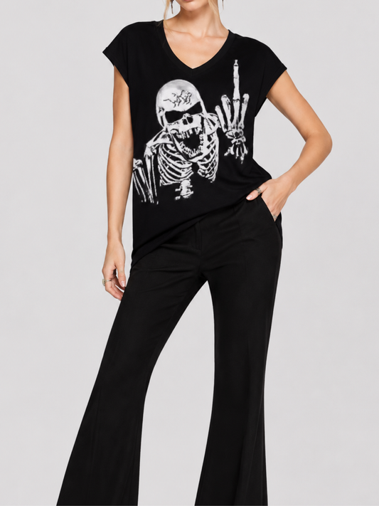 Women's Gothic Humor Skull-Print T-Shirt