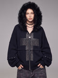 Metallic Zipper Fashion Hooded Sweatshirt Outerwear