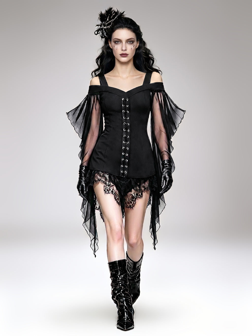 Chiffon Asymmetrical Panels Gothic-Style Blouse