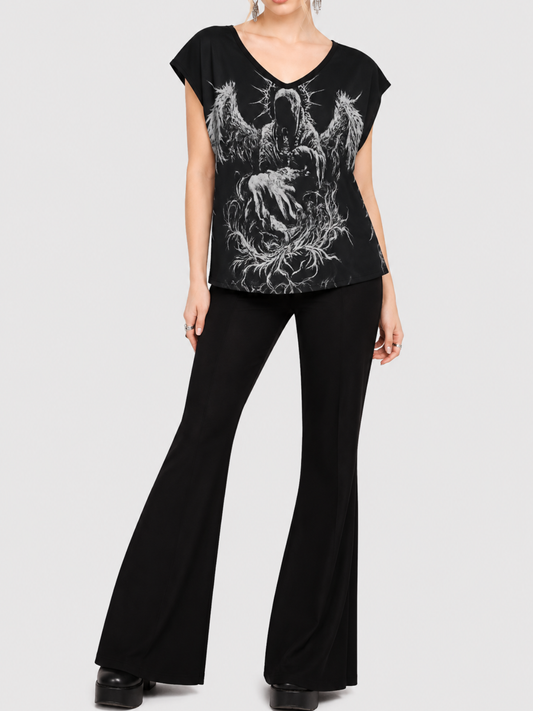 Women's Gothic Dark Wing Print Casual T-Shirt