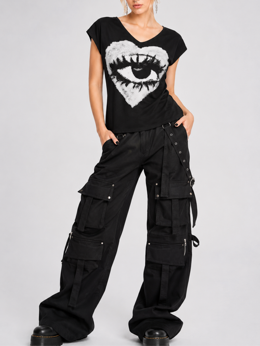 Women's Gothic Dark Eyes Print Casual T-Shirt