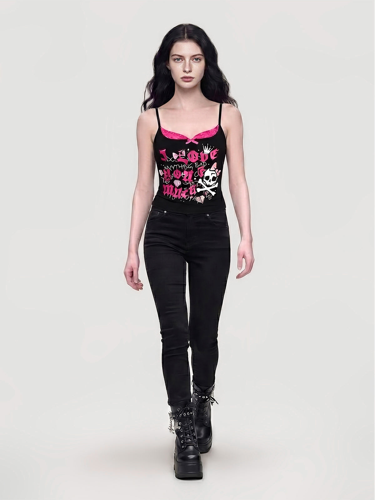 Sexy Lace-Trimmed Printed Fashion Tank Top
