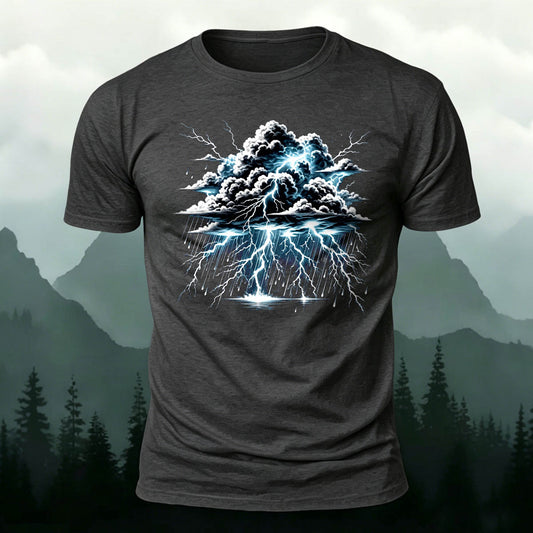 100% Cotton Natural Thunderstorm Print Casual T-Shirt