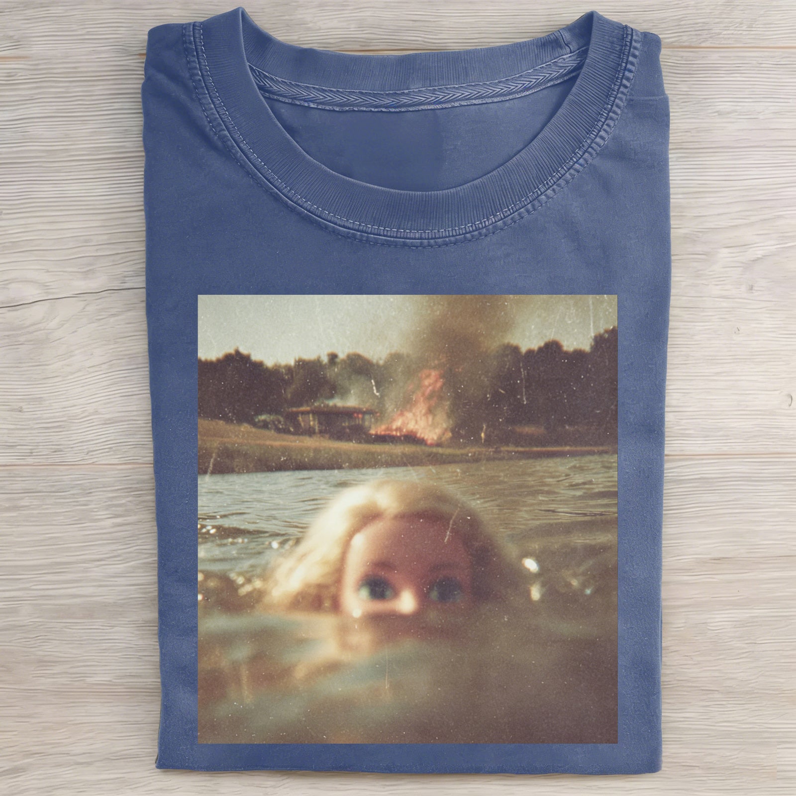 MEME Drowning Print Washed Cotton Round-Neck T-Shirt