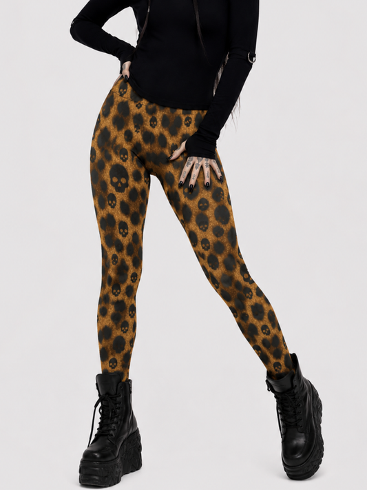 Trendy Gothic Skull-Print Polyester Leggings