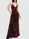Vintage Red Rose Strapless Maxi Dress
