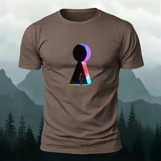 Cotton Space Exploration Print Crew-Neck T-Shirt