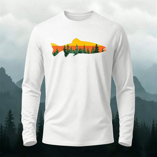 Fish Forest Pattern Simple Casual Long-Sleeve 100% Cotton T-Shirt