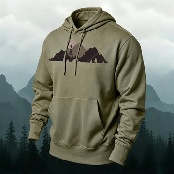 Cotton-Blend Forest and Mountain Print Casual Hoodie
