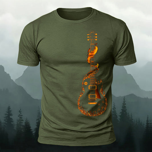 The Guitar On Fire Printed Short Sleeve T-Shirt