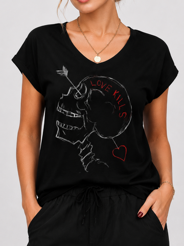 Dark Skeleton Gothic V-Neck Sleeveless T-Shirt
