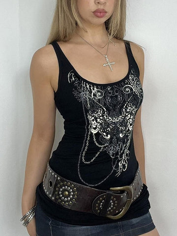 Vintage Dark-Style Custom-Printed Tank Top