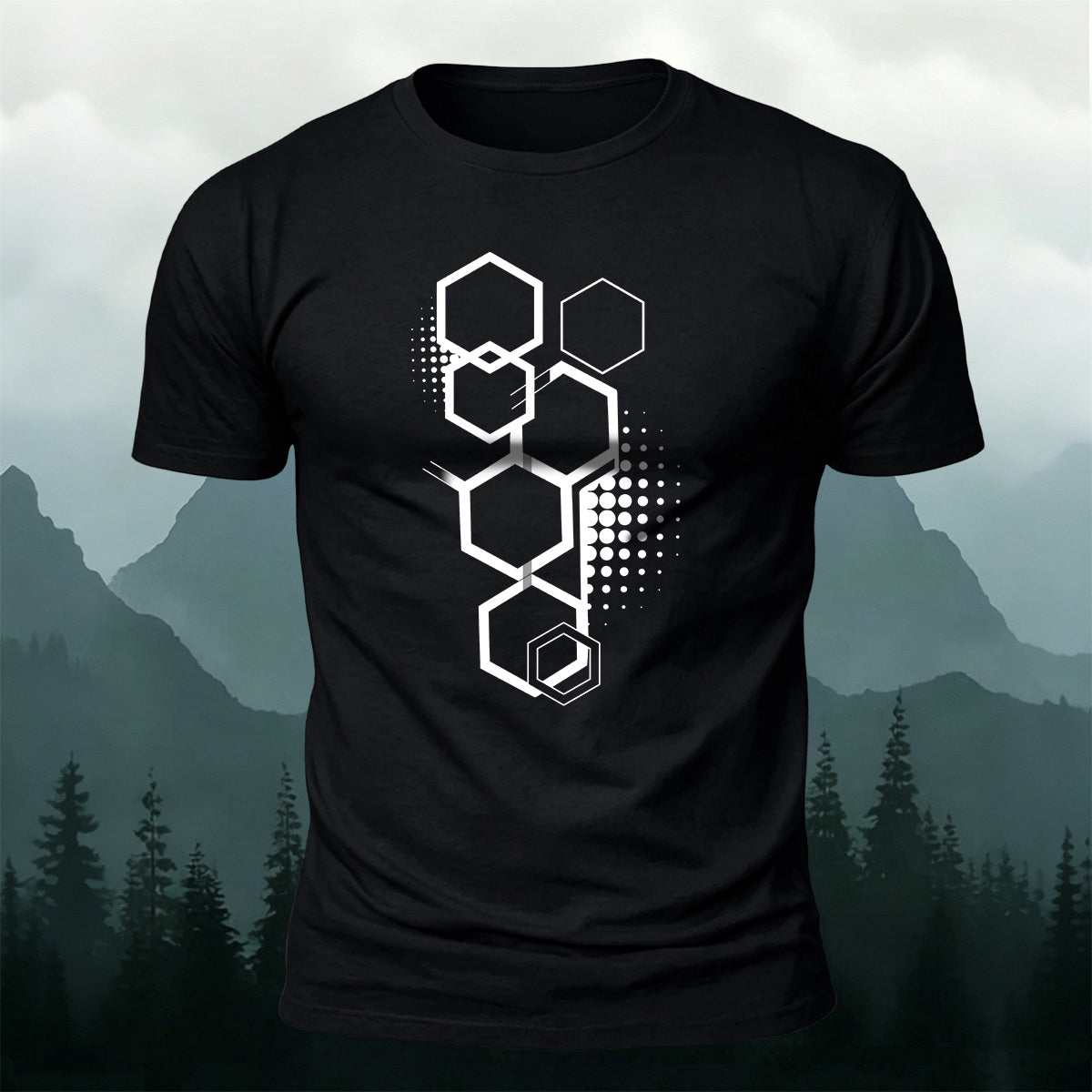 Cotton Hexagon Geometric Pattern Trendy Casual T-Shirt