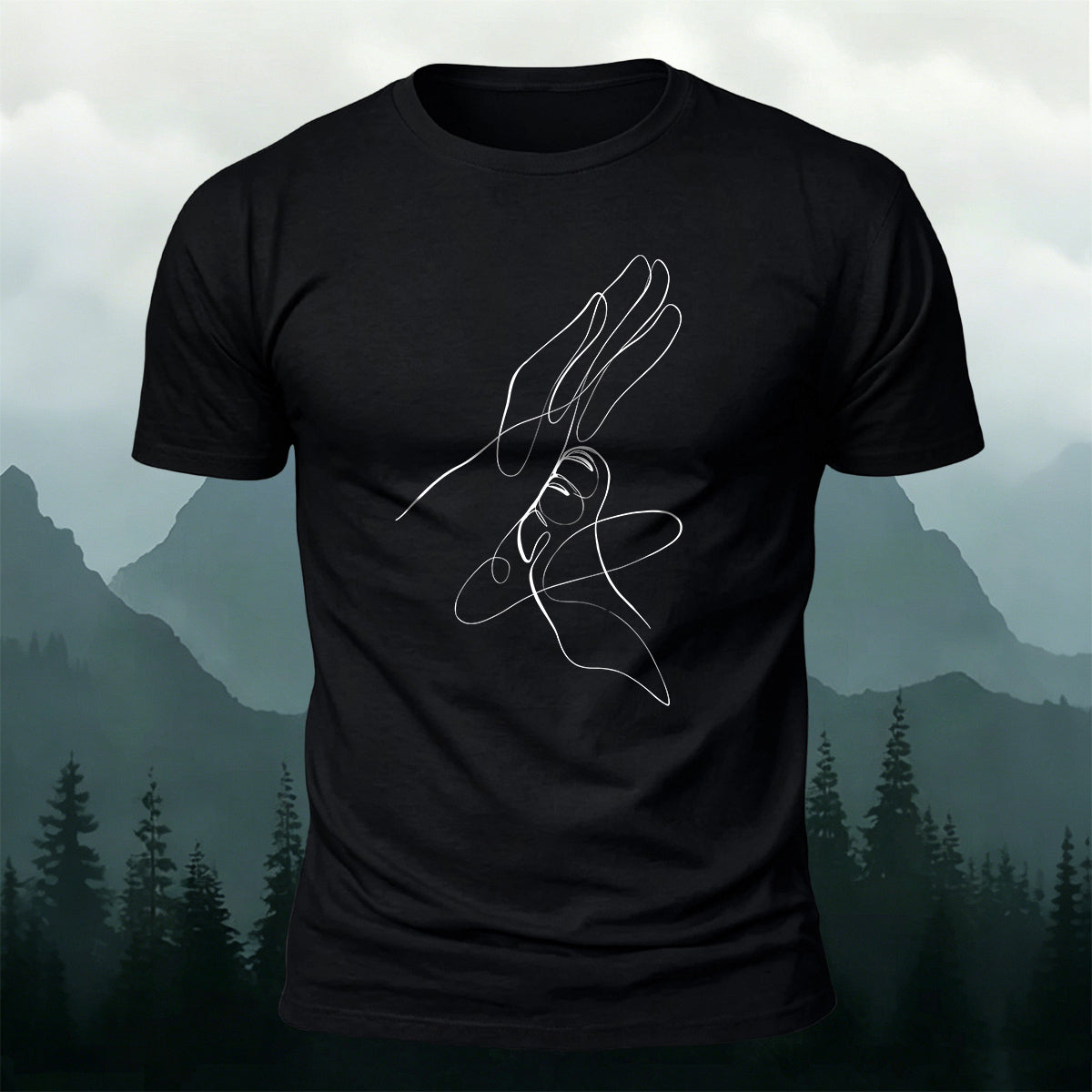 Combed Cotton Artistic Line Drawing Crew Neck T-Shirt