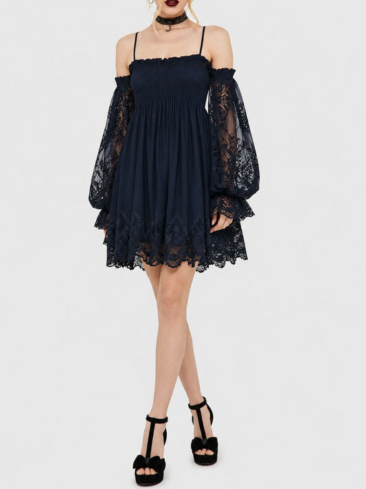 Women's Sheer Long-Sleeve Off-the-Shoulder Lace Dress