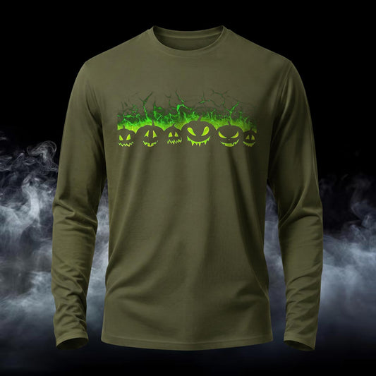 DTG Halloween Burning Pumpkin Printed Long Sleeve T-Shirt