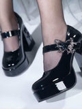 Gothic Dark Chunky-Heeled Butterfly Buckle Mary Jane Shoes