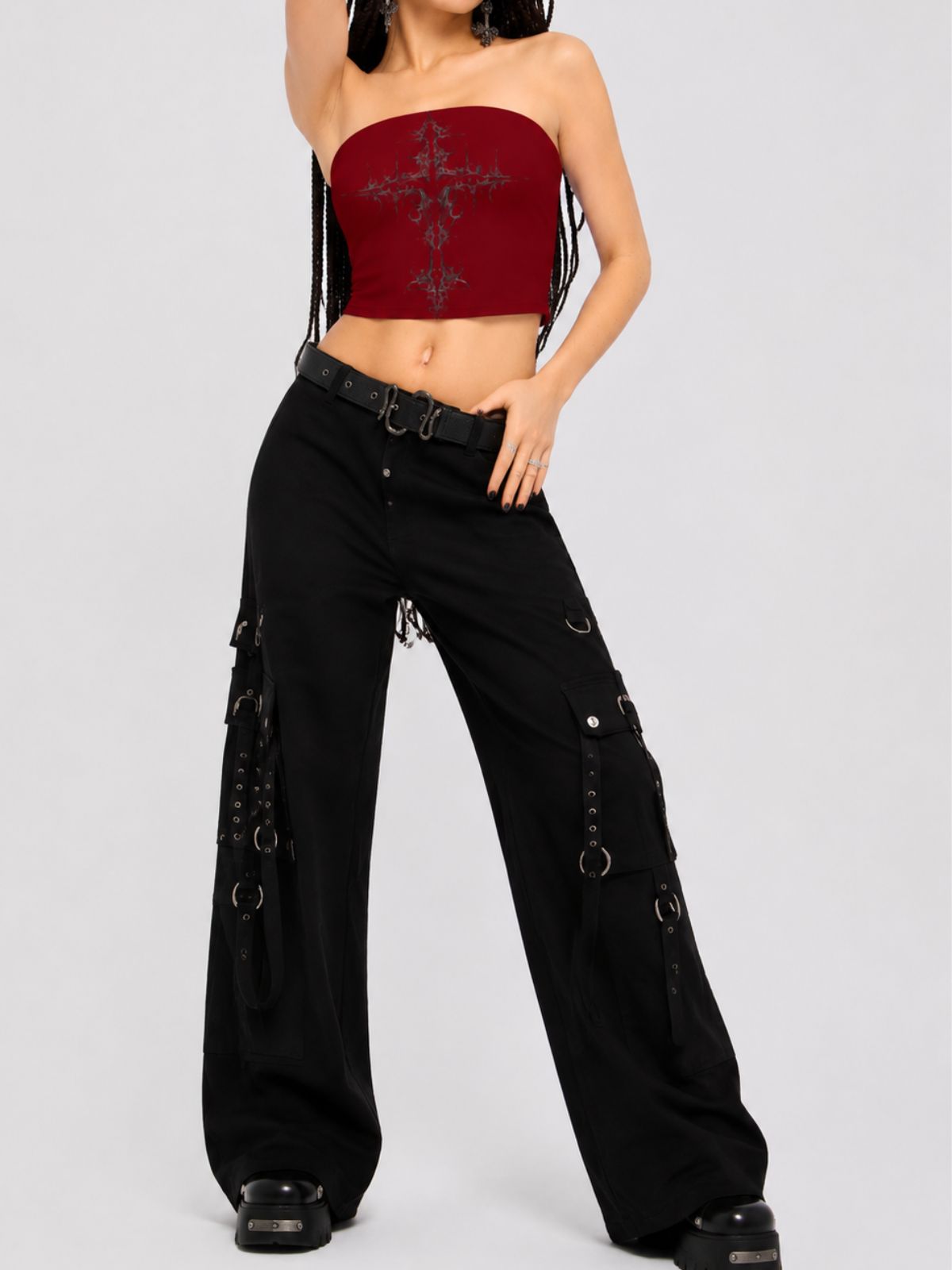 Gothic Cross-Print Strapless Top