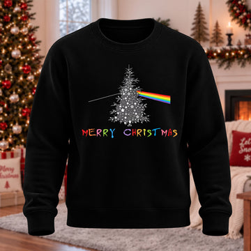 Christmas Tree Refraction Printed Round Neck Sweatshirt