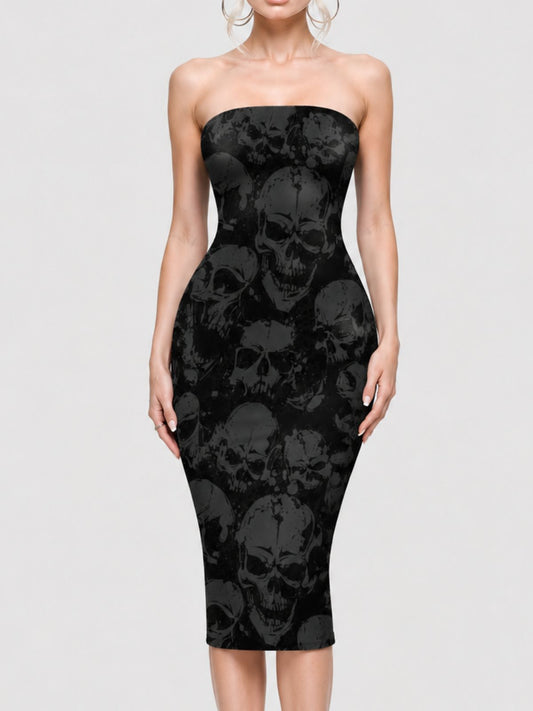 Vintage Dark Gothic Skull Strapless Dress