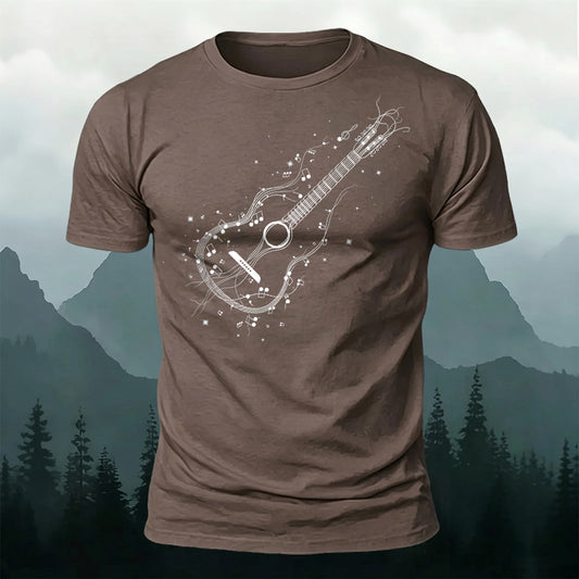 Premium Cotton Line Art Guitar Print Casual T‑Shirt