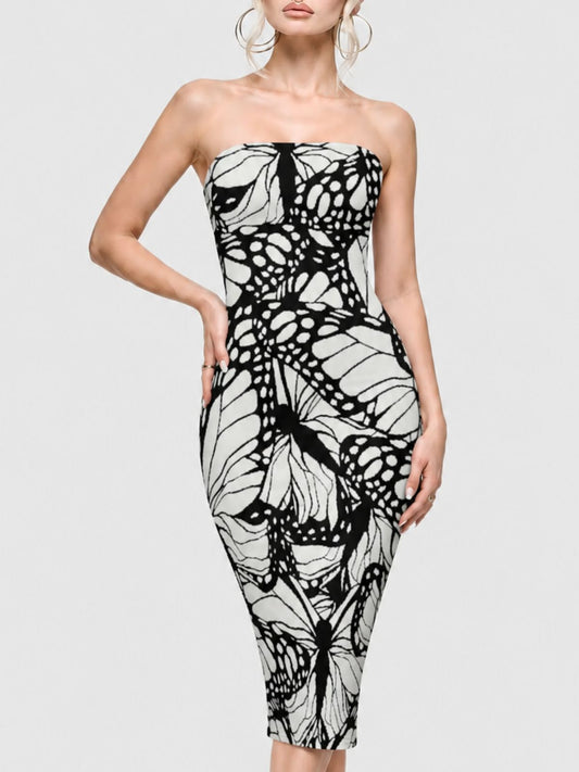 Retro Dark Sexy Strapless Fitted Dress