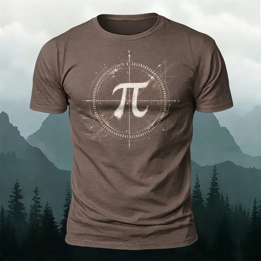 Premium Cotton Pi Sketch Print Casual T‑Shirt