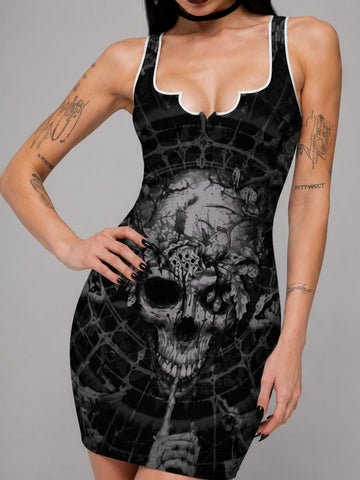 Women's Dark Skull-Print Bodycon Dress