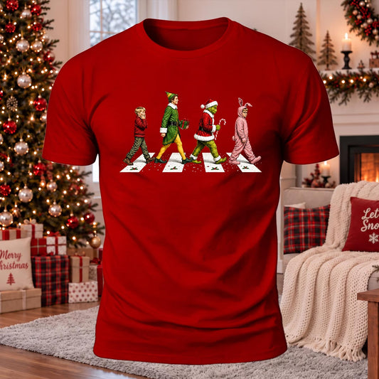 Christmas Abbey Road Printed Casual Short Sleeve T-Shirt