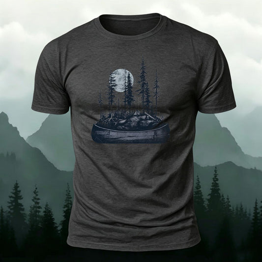 Soft Cotton Forest Moon Canoe Graphic Casual T‑Shirt