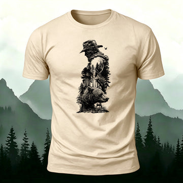 DTG Premium Cotton Man And Bear Printed T-Shirt