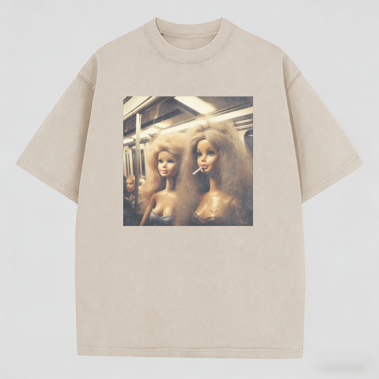 MEME Metro Smoking Print Washed Cotton T-Shirt